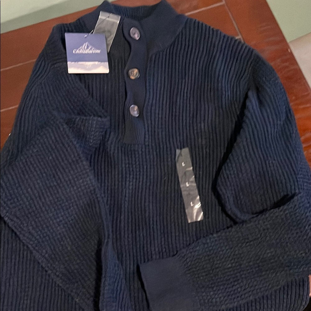 Navy Ribbed Button-Up Sweater